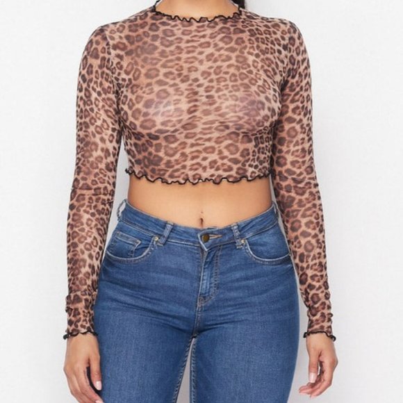 Tops - Leopard mesh top